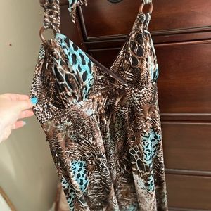 Silky brown dress/cover up. Padded dress, beach dress, brown, tie neck dress